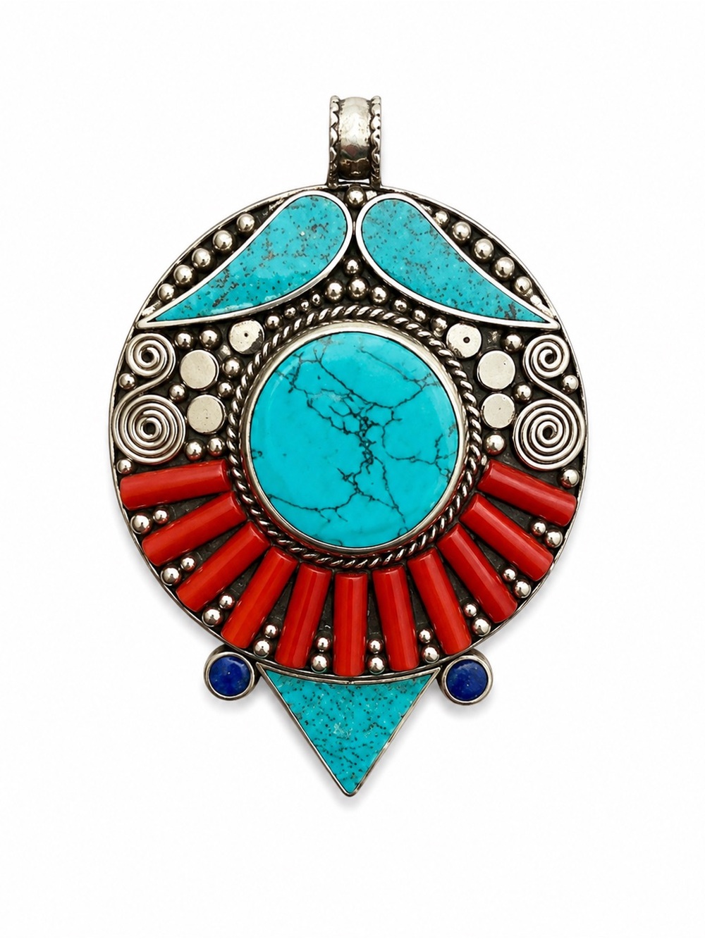 Native Style Turquoise and Red Inlay Statement Pendant - Women Jewelry